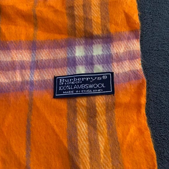 BURBERRY scarf 100% authentic orange check lambswool pre owned - Picture 8 of 8